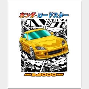 Yellow Honda S2000 Roadster Street Racing Posters and Art